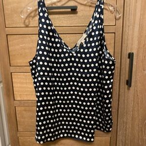 LOFT Navy and White Polka Dot Double V Neck Camisole